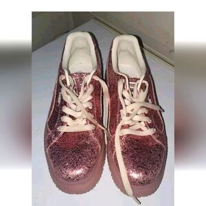 Puma Dinara Shine Pink Glitter Platform Sneakers Sz 9